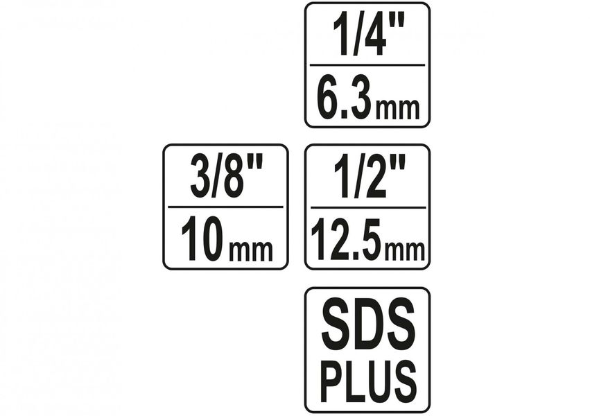 Перехідник SDS-Plus - квадрат 1/4", 3/8", 1/2" YATO, 3 шт фото